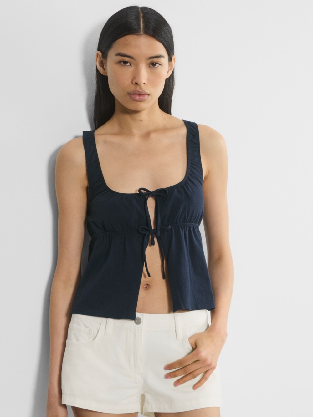 Aritzia Navy Tie-Front Crop Tank